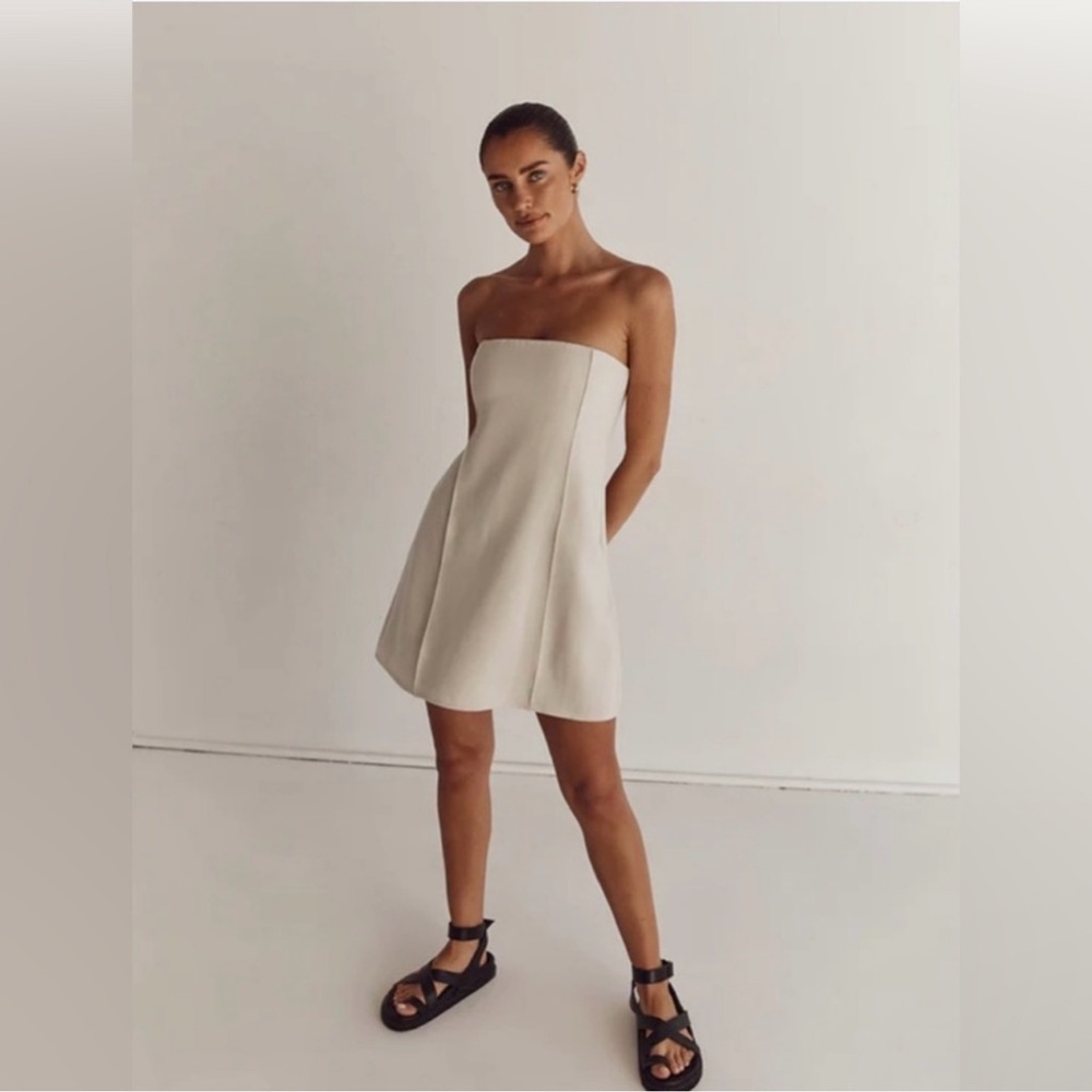 DISSH Tan Cream Rowan Strapless Mini Pleated Dress Size 8